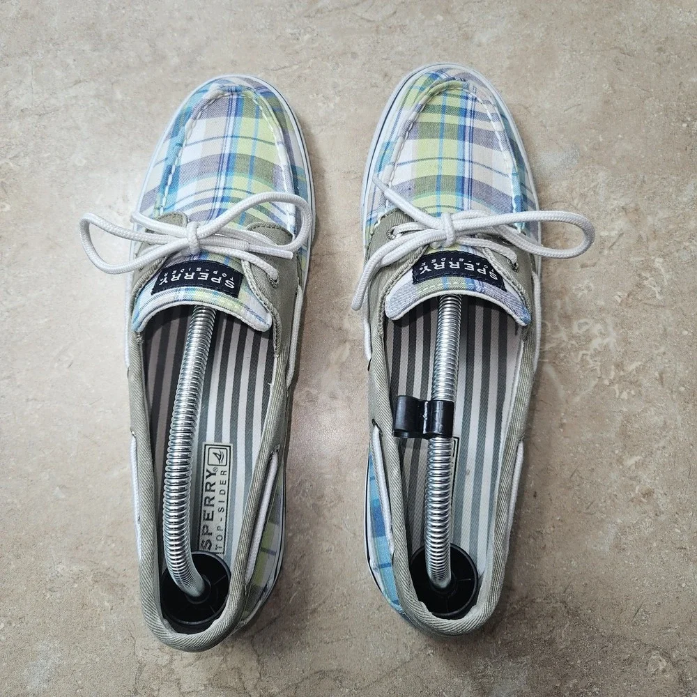 Sperry Top-Sider Boat Shoes Women 10M‎ Plaid Canvas blue East Coast Old Money